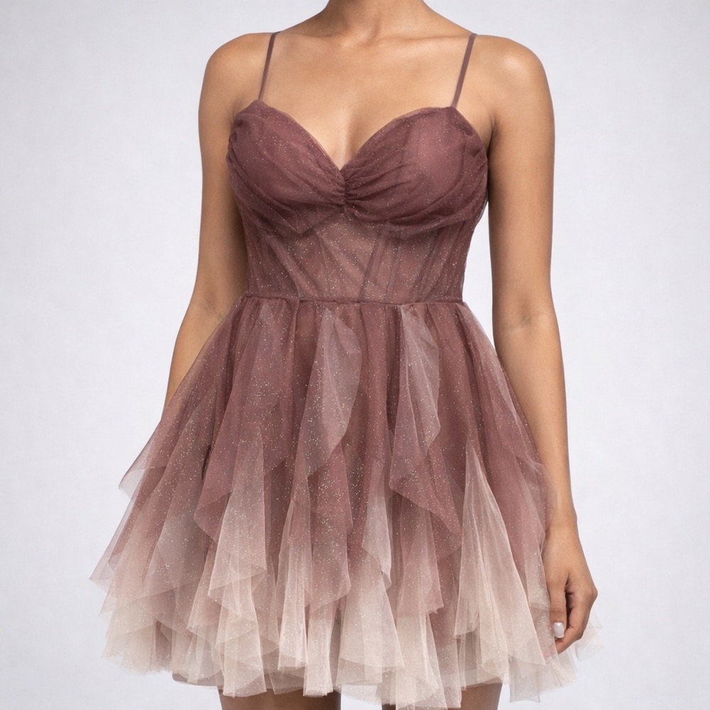 🆕✨Pear Culture 17/18 13/14 Juniors' Sweetheart-Neck Ombre Mesh Fit&Flare Bustier